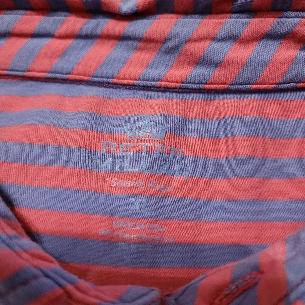 Peter Millar Polo Golf Shirt X Large Pink & Blue Stripe Golf Elevated Dapper